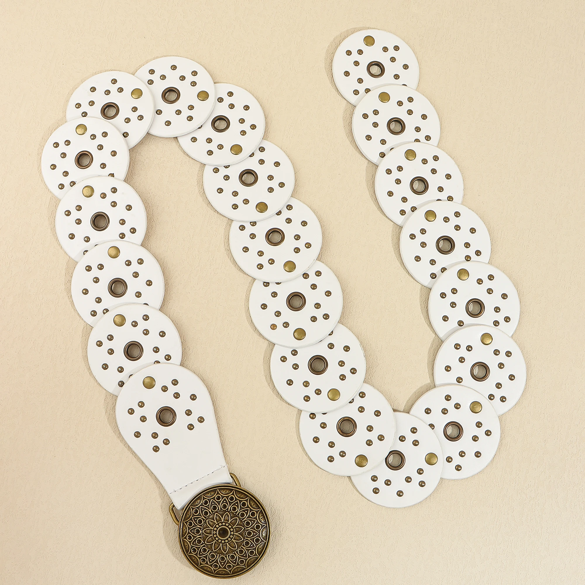 New retro design sense disc punch stitching belt rivets metal buckle PU belt 2024 fashion personality