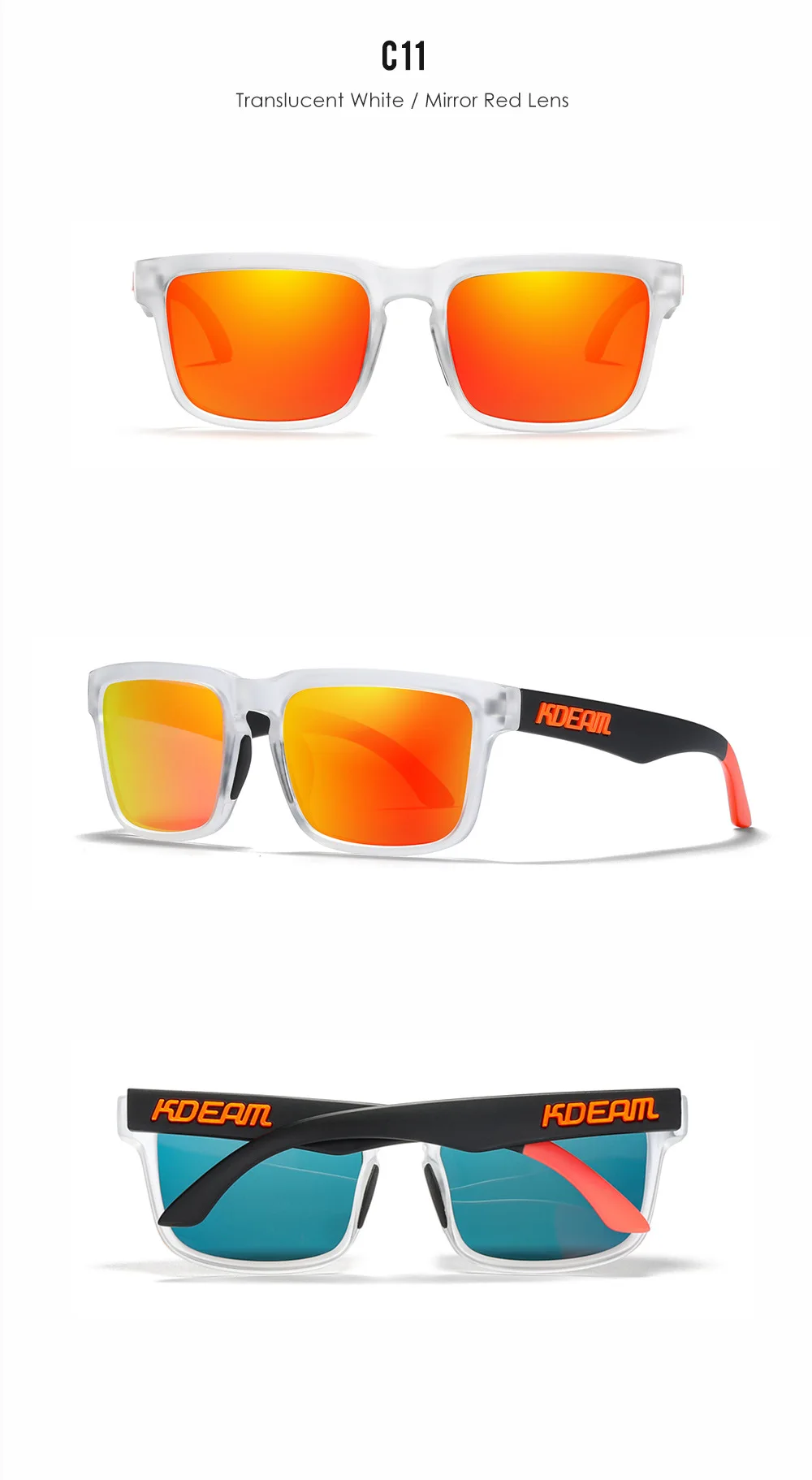 2025 Kdeam New Polarized Sunglasses for Men Women Fashion Unisex Brand Trendy Outdoor Eyewear For Couple Red Lens