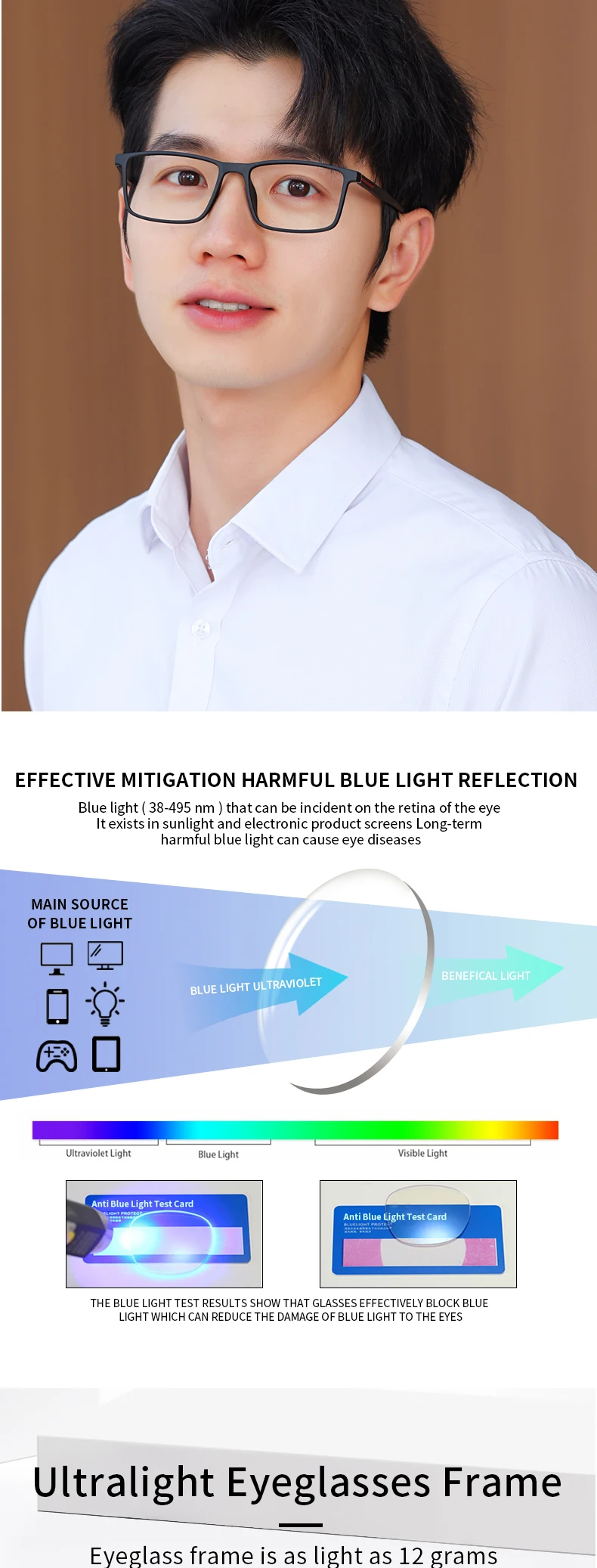 Blue Light Blocking Computer Readers Stylish Durable TR90 Thin Frame Fit Medium To Big Face for Men Women