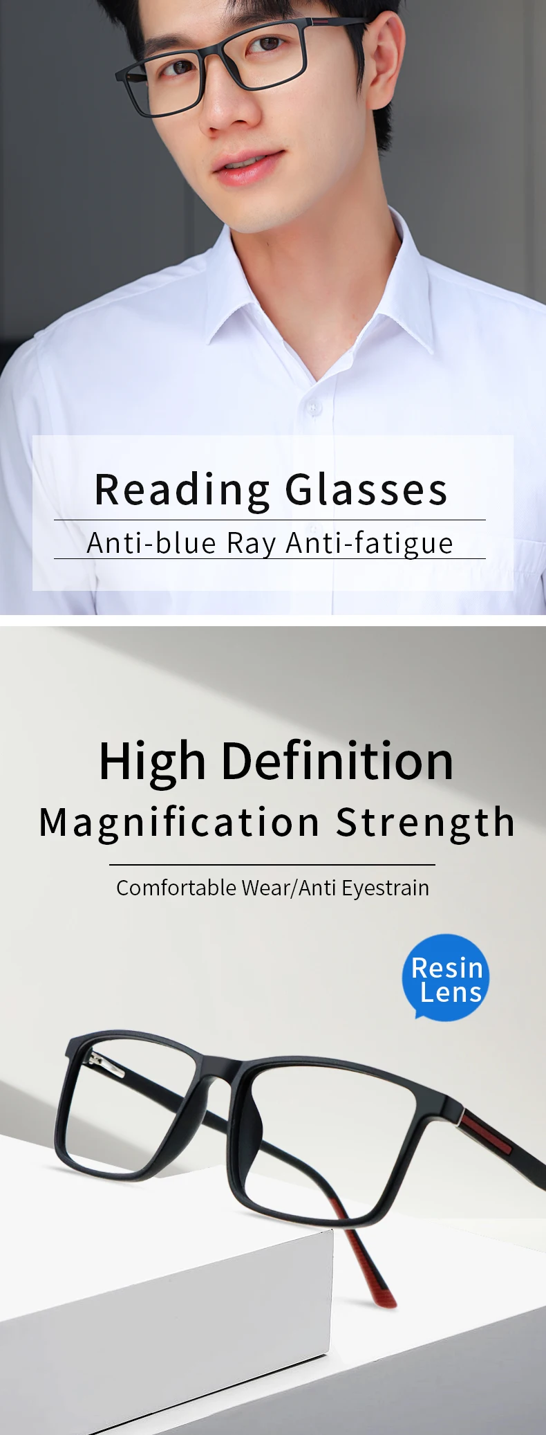 Blue Light Blocking Computer Readers Stylish Durable TR90 Thin Frame Fit Medium To Big Face for Men Women