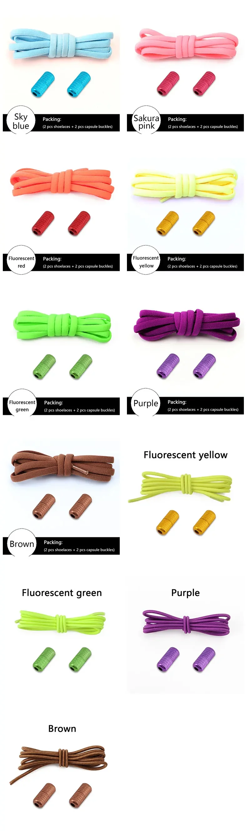 No tie Shoelace Elastic laces Sneakers Tennis Stretchy Lazy Round Shoelaces without ties Kids Adult Shoes Accessories 1Pair