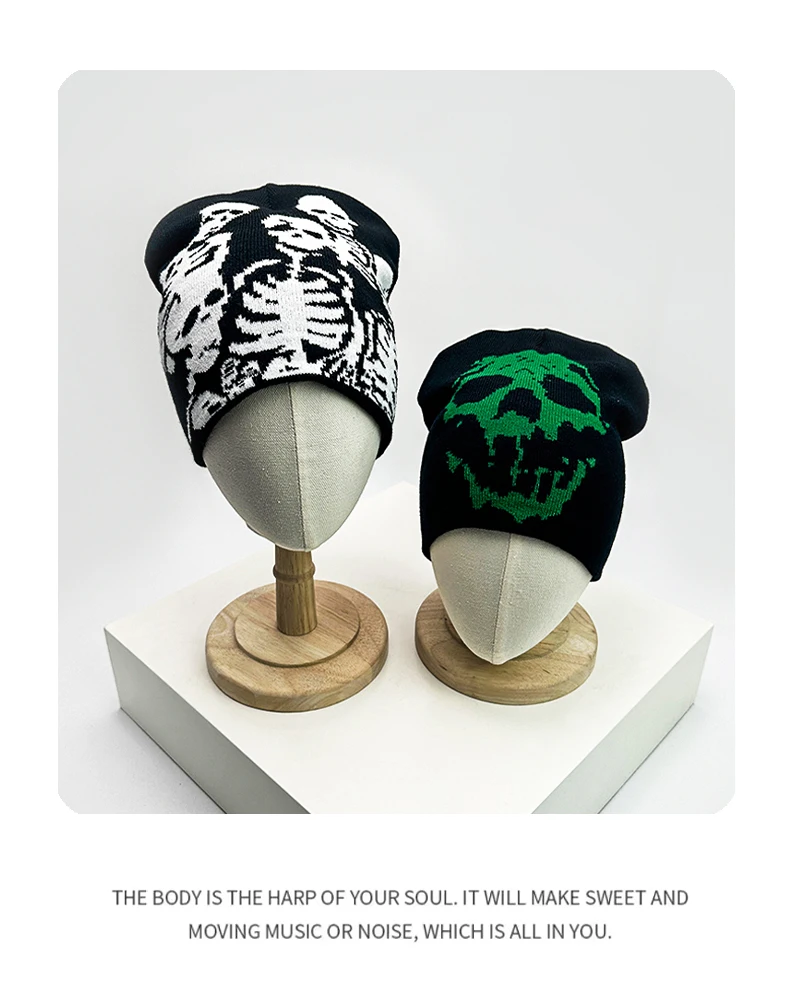 Skull Grimace Wool Bucket Knitted Hats Color Block Warm Comfortable Autumn and Winter Versatile Punk Fashion Hip Hop Street Ins