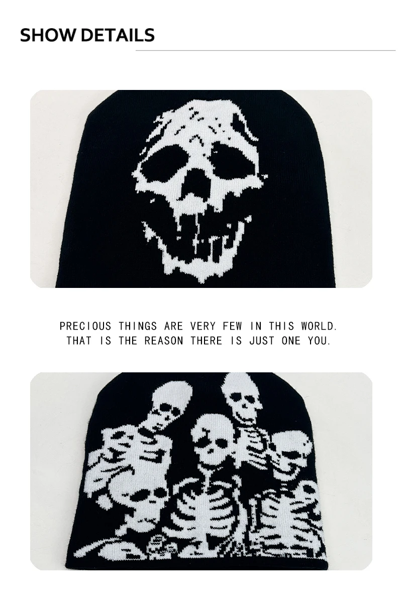 Skull Grimace Wool Bucket Knitted Hats Color Block Warm Comfortable Autumn and Winter Versatile Punk Fashion Hip Hop Street Ins