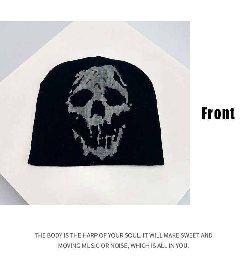 Skull Grimace Wool Bucket Knitted Hats Color Block Warm Comfortable Autumn and Winter Versatile Punk Fashion Hip Hop Street Ins