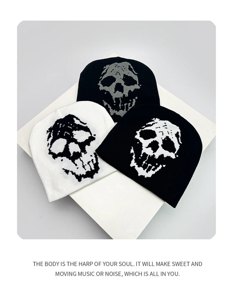 Skull Grimace Wool Bucket Knitted Hats Color Block Warm Comfortable Autumn and Winter Versatile Punk Fashion Hip Hop Street Ins