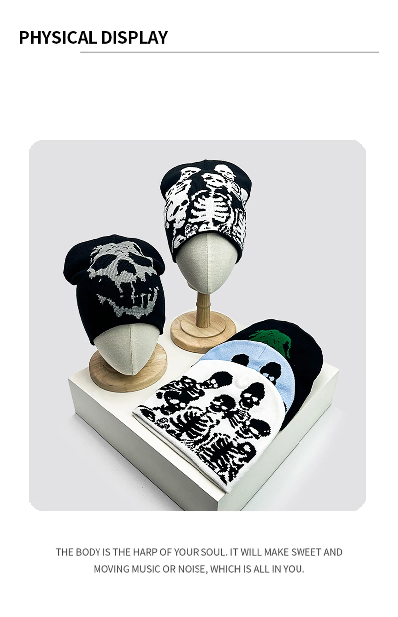 Skull Grimace Wool Bucket Knitted Hats Color Block Warm Comfortable Autumn and Winter Versatile Punk Fashion Hip Hop Street Ins