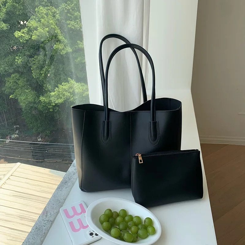 Vintage Women's Tote Bag, New Korean Version, Large Capacity, Simple Commuting Bag, Fashionable and Versatile, Single Shoulder B