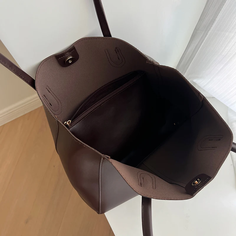 Vintage Women's Tote Bag, New Korean Version, Large Capacity, Simple Commuting Bag, Fashionable and Versatile, Single Shoulder B