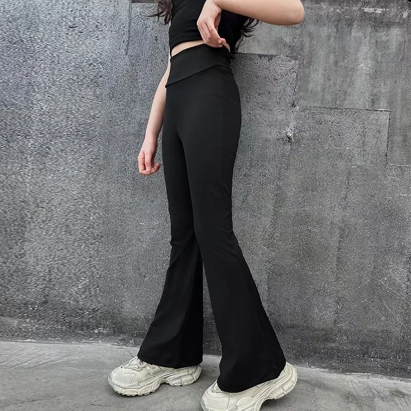 Fashionable And Comfortable High Elasticity High Waist Black Flared Yoga Pants, Suitable for girls aged 4-13