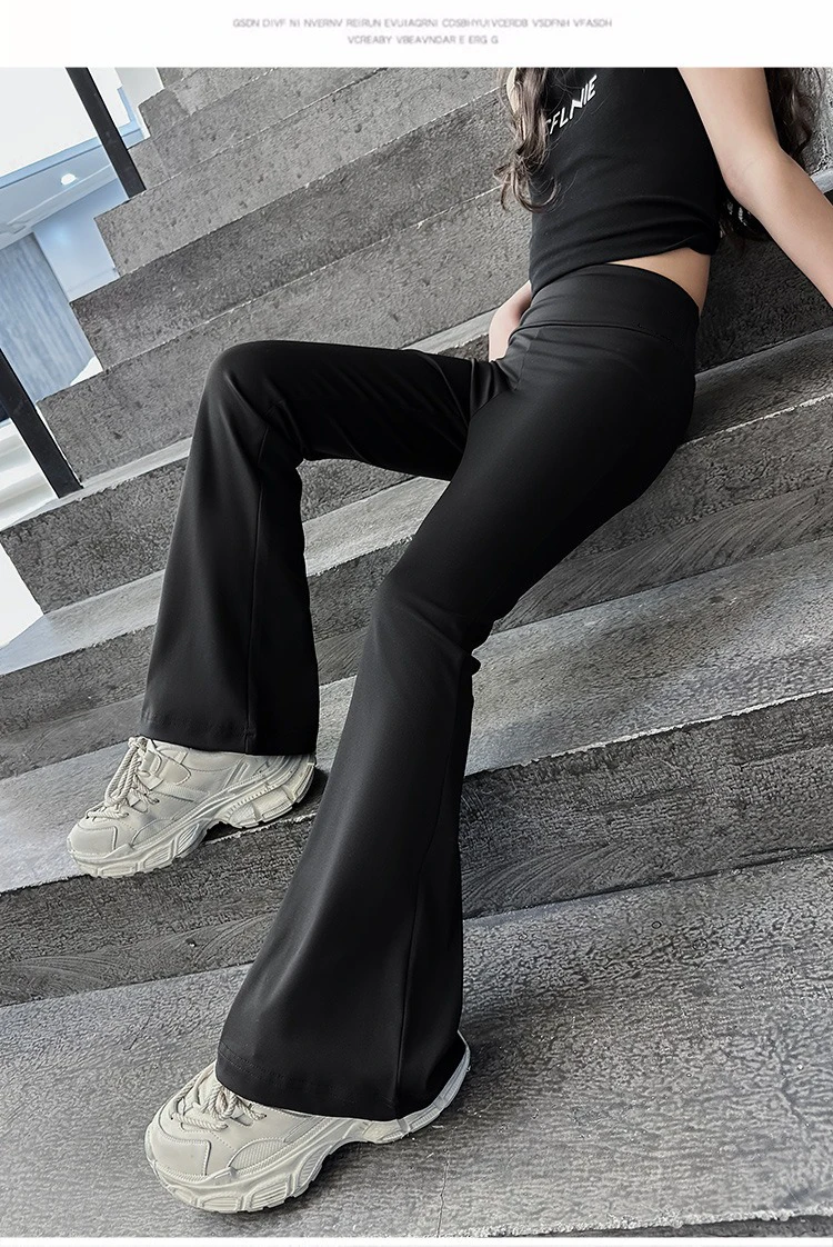 Fashionable And Comfortable High Elasticity High Waist Black Flared Yoga Pants, Suitable for girls aged 4-13
