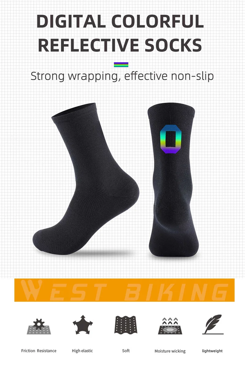 WEST BIKING Professional Cycling Breathable Socks Bicycle Racing Compression Socks Men Soccer Basketball Sports Reflective Socks