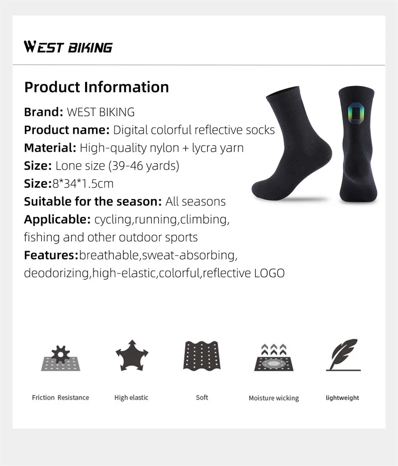 WEST BIKING Professional Cycling Breathable Socks Bicycle Racing Compression Socks Men Soccer Basketball Sports Reflective Socks