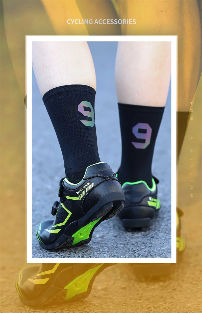 WEST BIKING Professional Cycling Breathable Socks Bicycle Racing Compression Socks Men Soccer Basketball Sports Reflective Socks