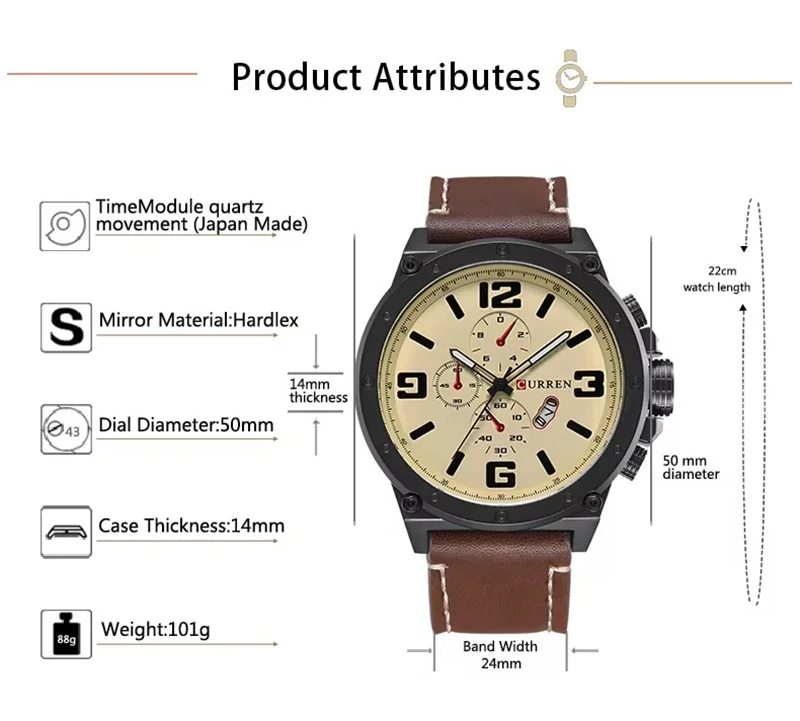 CURREN Luxury Factory Watch Men Calendar Sport Military Male Clock Brand Luxury Origianl PU Leather Steel Band Wristwatch 8208