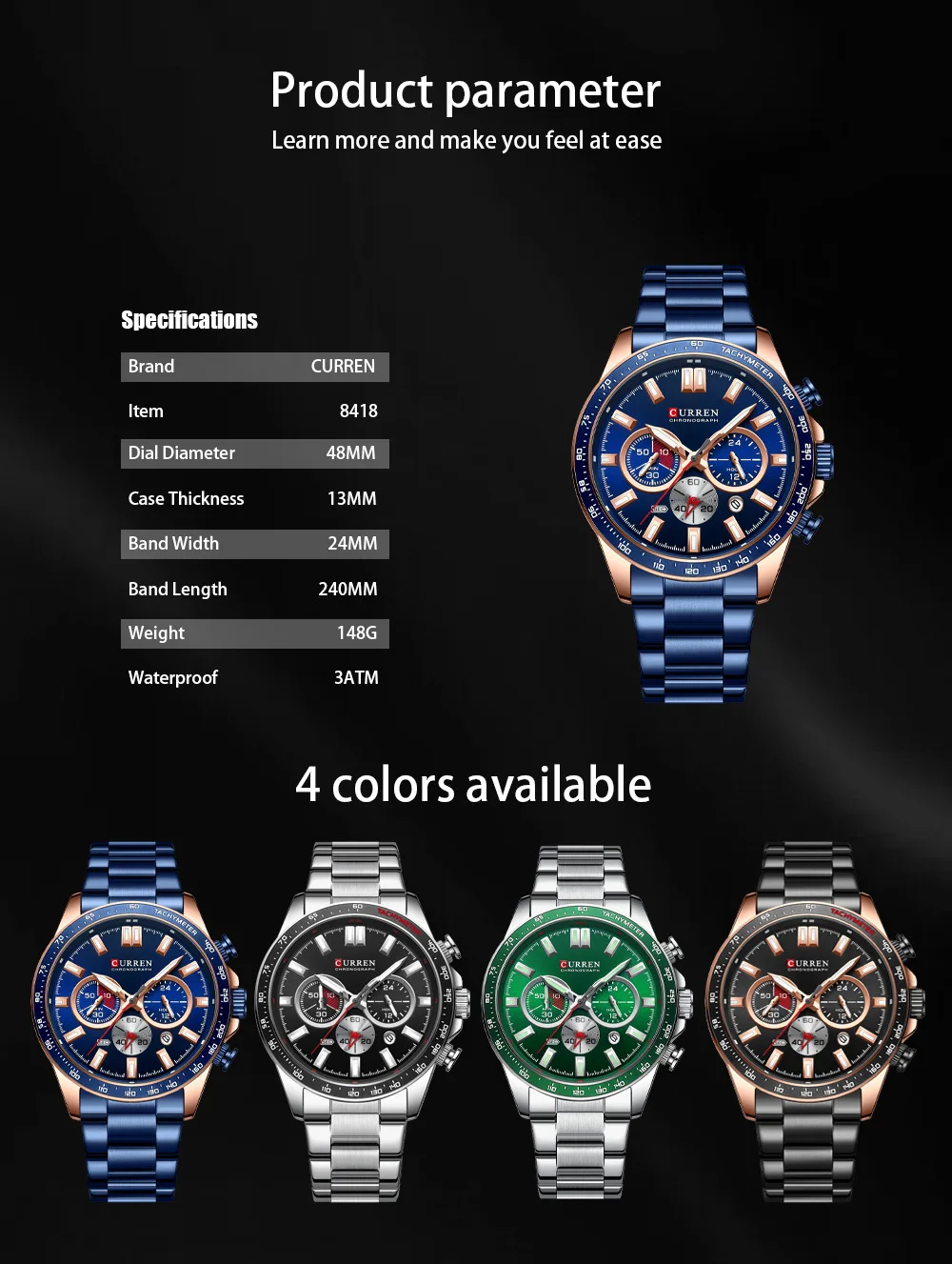CURREN Luxury Factory Watch Men Calendar Sport Military Male Clock Brand Luxury Origianl PU Leather Steel Band Wristwatch 8208