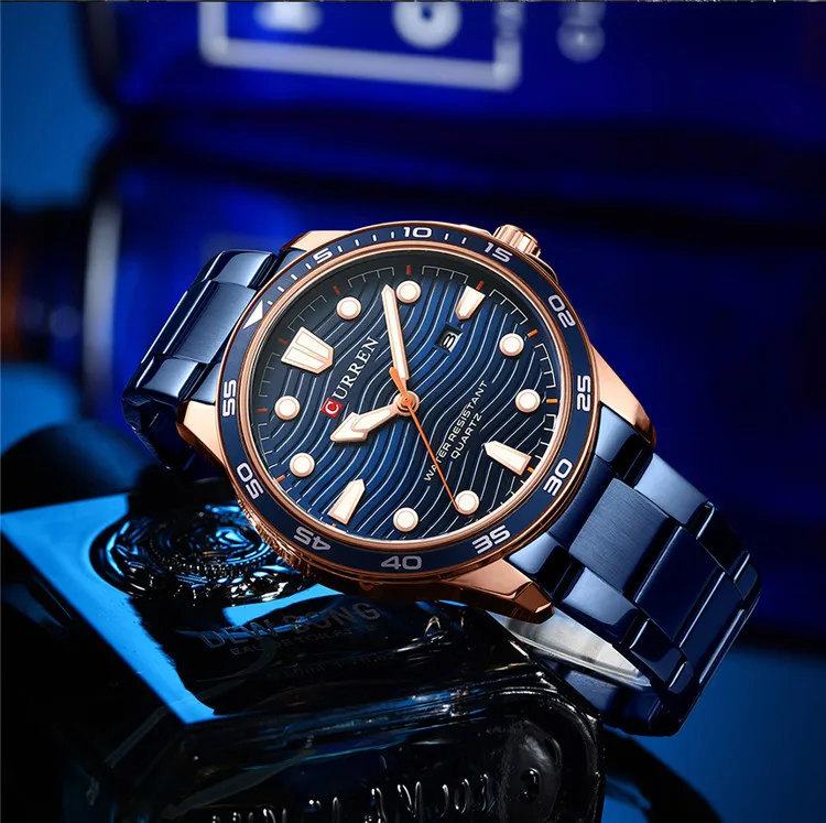 CURREN Luxury Factory Watch Men Calendar Sport Military Male Clock Brand Luxury Origianl PU Leather Steel Band Wristwatch 8208