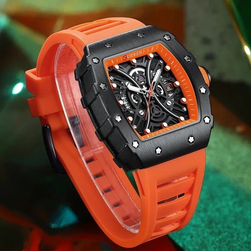CURREN Luxury Factory Watch Men Calendar Sport Military Male Clock Brand Luxury Origianl PU Leather Steel Band Wristwatch 8208
