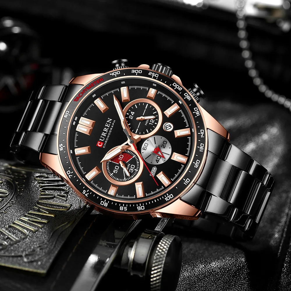 CURREN Luxury Factory Watch Men Calendar Sport Military Male Clock Brand Luxury Origianl PU Leather Steel Band Wristwatch 8208