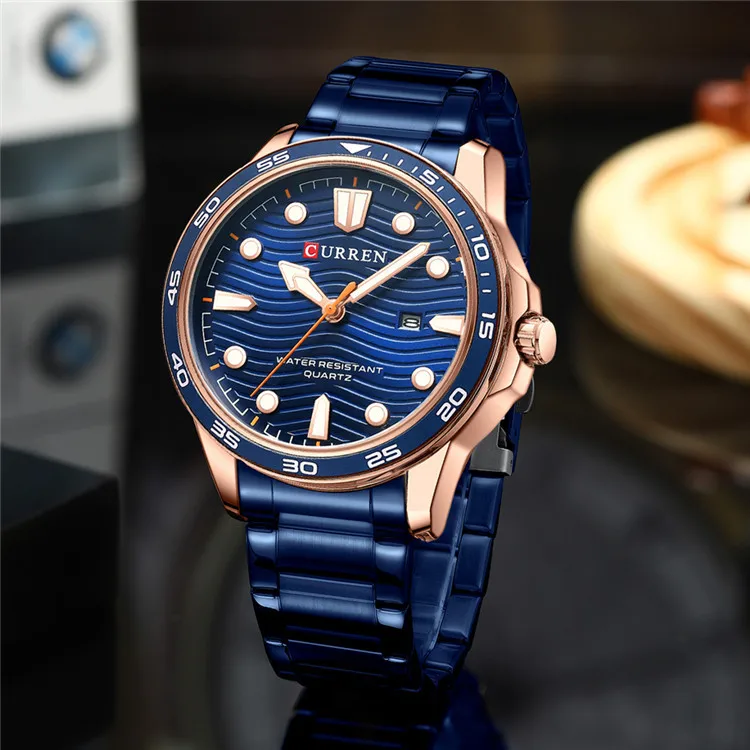 CURREN Luxury Factory Watch Men Calendar Sport Military Male Clock Brand Luxury Origianl PU Leather Steel Band Wristwatch 8208
