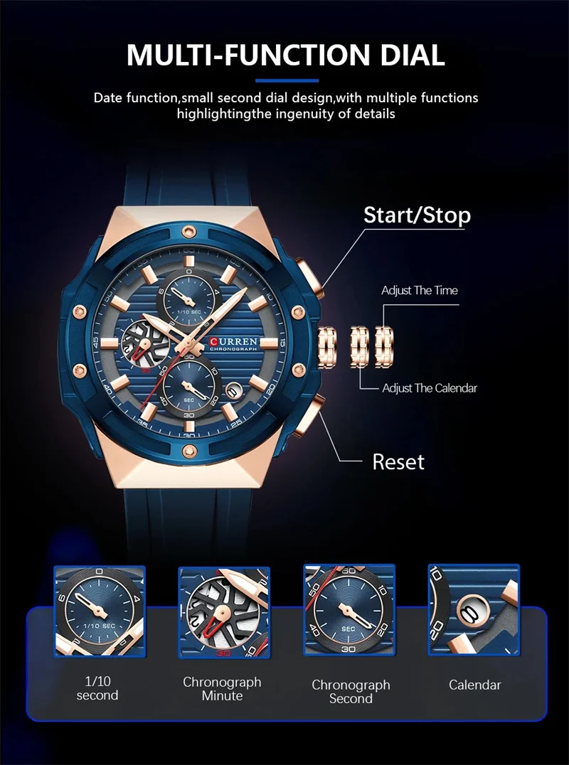 CURREN Luxury Factory Watch Men Calendar Sport Military Male Clock Brand Luxury Origianl PU Leather Steel Band Wristwatch 8208