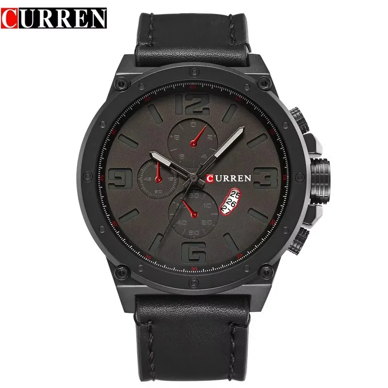 CURREN Luxury Factory Watch Men Calendar Sport Military Male Clock Brand Luxury Origianl PU Leather Steel Band Wristwatch 8208