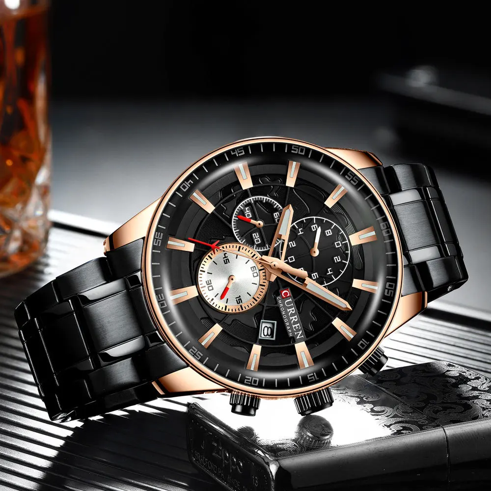 CURREN Luxury Factory Watch Men Calendar Sport Military Male Clock Brand Luxury Origianl PU Leather Steel Band Wristwatch 8208