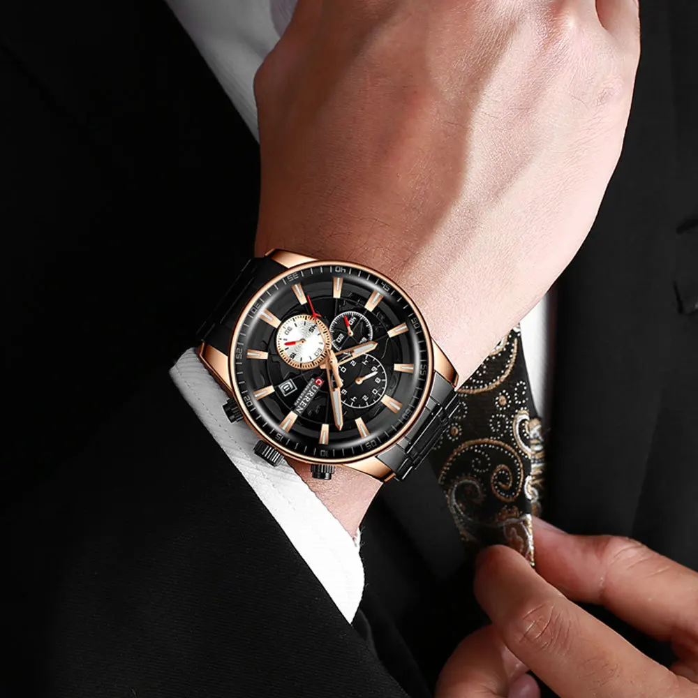CURREN Luxury Factory Watch Men Calendar Sport Military Male Clock Brand Luxury Origianl PU Leather Steel Band Wristwatch 8208