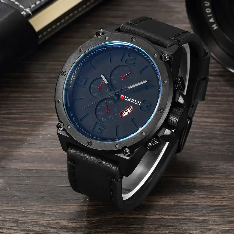 CURREN Luxury Factory Watch Men Calendar Sport Military Male Clock Brand Luxury Origianl PU Leather Steel Band Wristwatch 8208