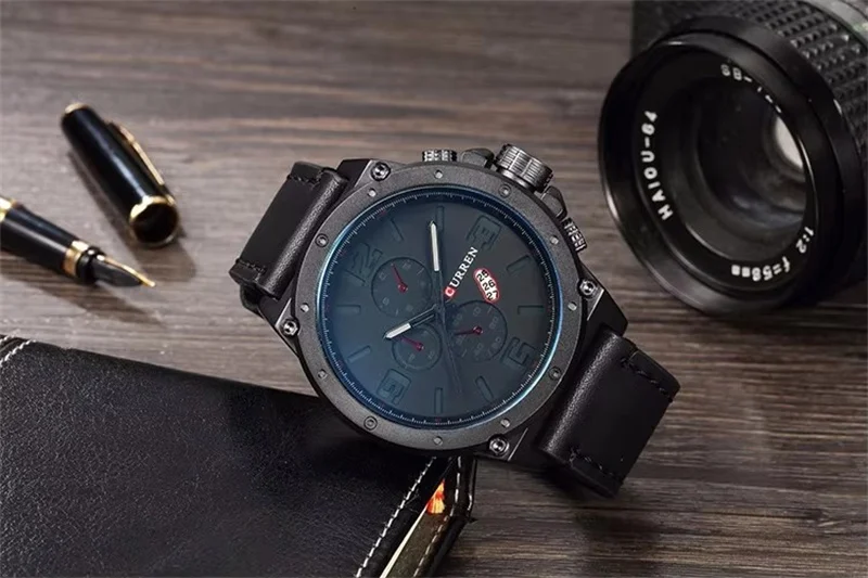 CURREN Luxury Factory Watch Men Calendar Sport Military Male Clock Brand Luxury Origianl PU Leather Steel Band Wristwatch 8208