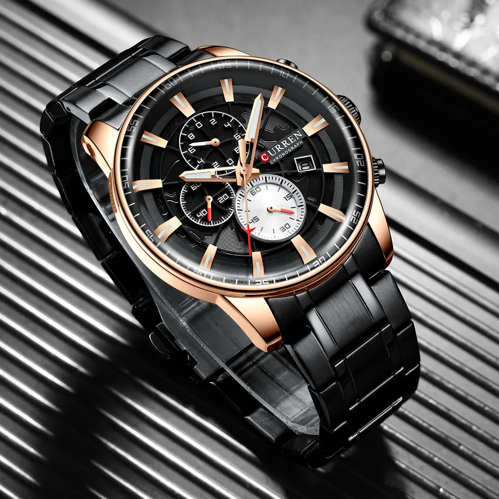 CURREN Luxury Factory Watch Men Calendar Sport Military Male Clock Brand Luxury Origianl PU Leather Steel Band Wristwatch 8208