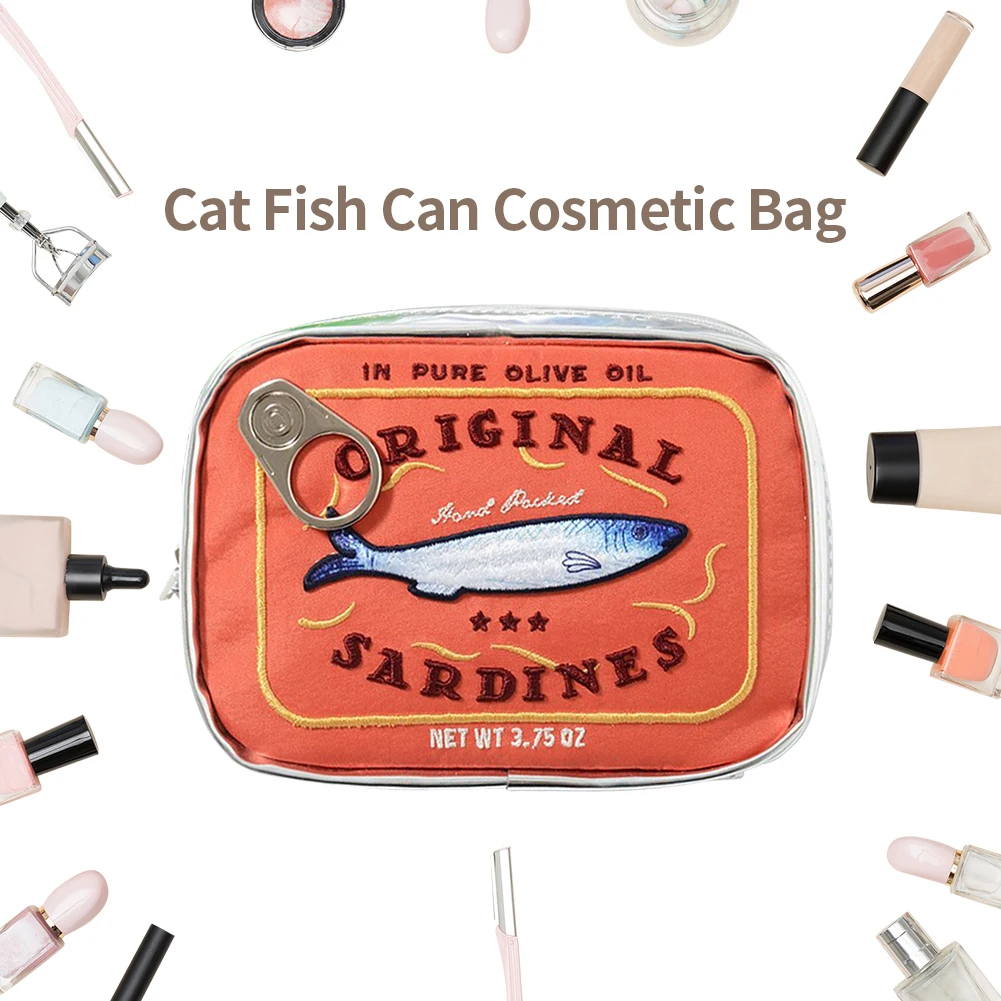 Canned Sardines Women Travel Cosmetic Bag Cute Toiletry Bag Creative Portable Fashion Zipper Multi-function for Weekend Vacation