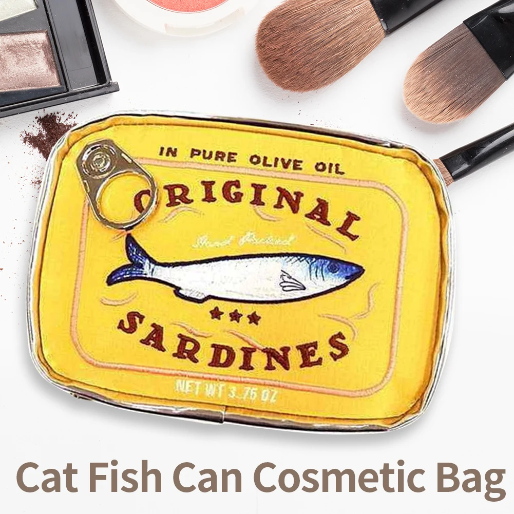Canned Sardines Women Travel Cosmetic Bag Cute Toiletry Bag Creative Portable Fashion Zipper Multi-function for Weekend Vacation
