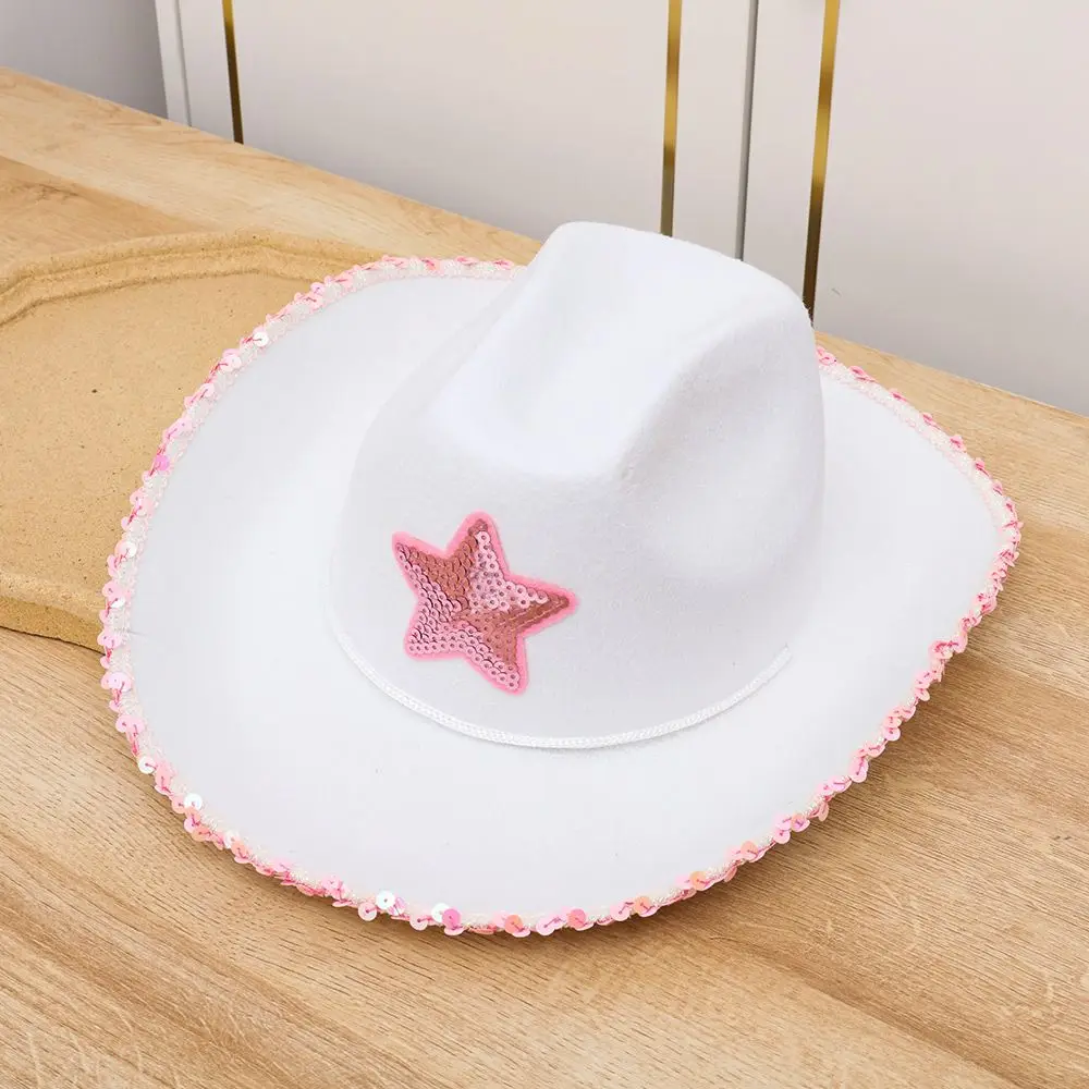 Summer Women Girls Adult Size Neck Draw String Adjustable Cow Girl Hat White Cowgirl Hat Cowboy Hat Pink Star