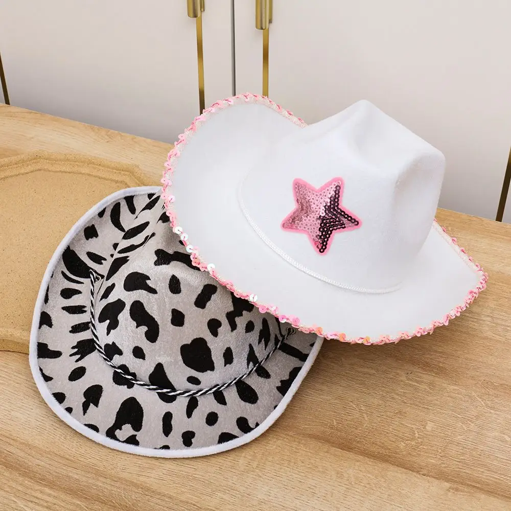 Summer Women Girls Adult Size Neck Draw String Adjustable Cow Girl Hat White Cowgirl Hat Cowboy Hat Pink Star