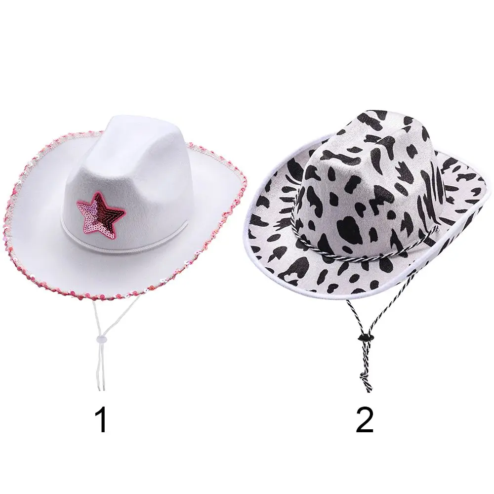 Summer Women Girls Adult Size Neck Draw String Adjustable Cow Girl Hat White Cowgirl Hat Cowboy Hat Pink Star