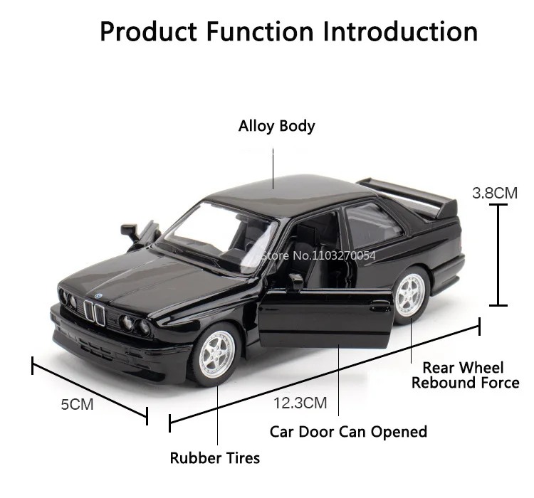 Scale 1/36 BMW M3 Alloy Model Toys Die Casting Alloy Model Door Can Be Opened Pull Back Toys Decorations Birthday Gift for Boy