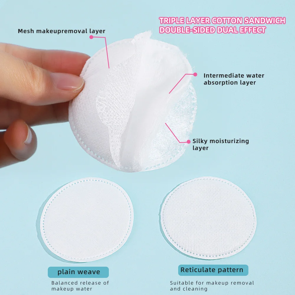 100pcs Soft and Breathable Circular Makeup Remover Pads, Double-Sided Textured Cotton Pads, Used for Daily Facial Cleansing
