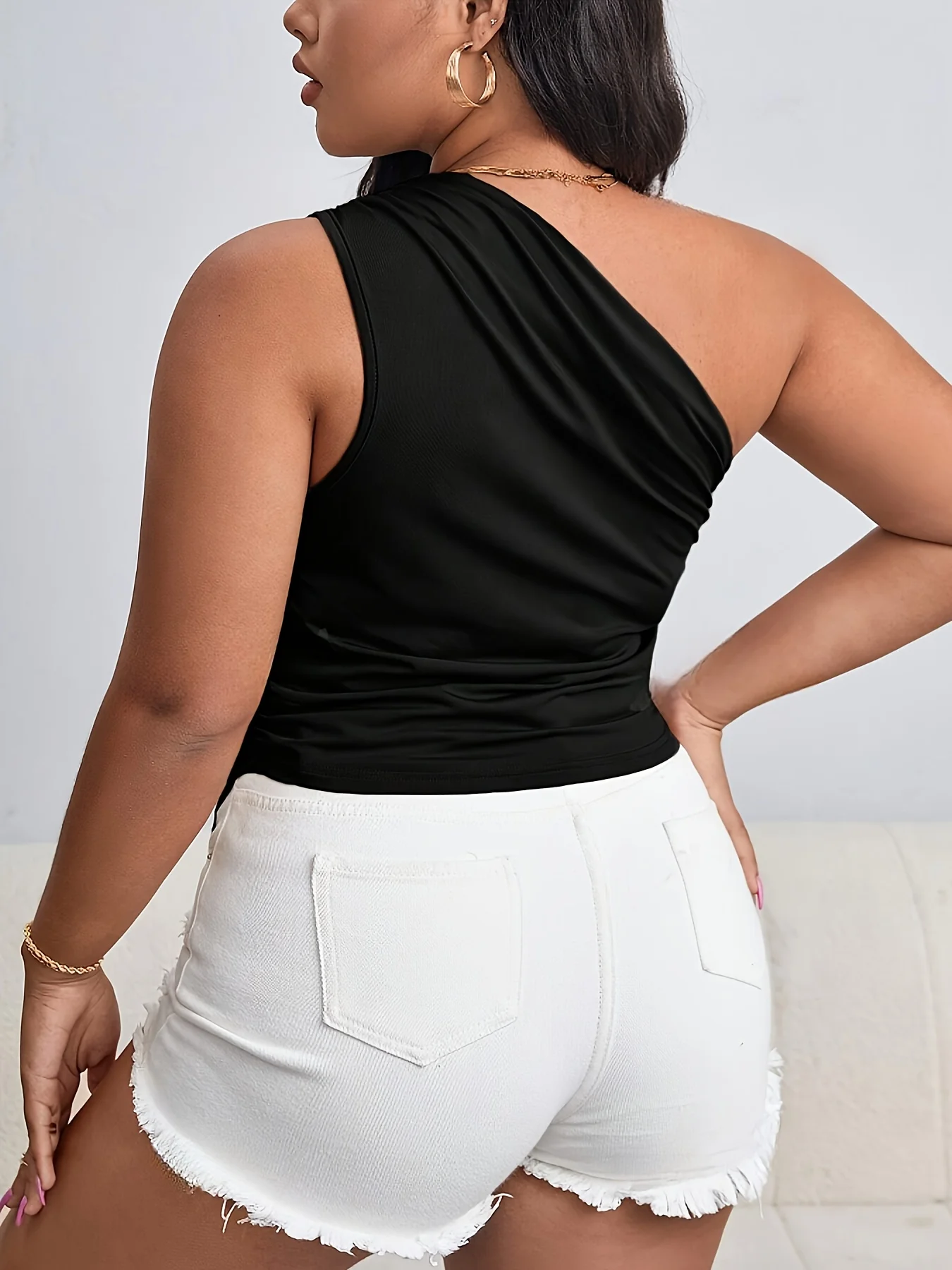 Plus Size Summer Sexy One Shoulder Off the Shoulder Women's Tank Tops Elegant Asymmetrical Hem Top Solid Y2K Streetwear