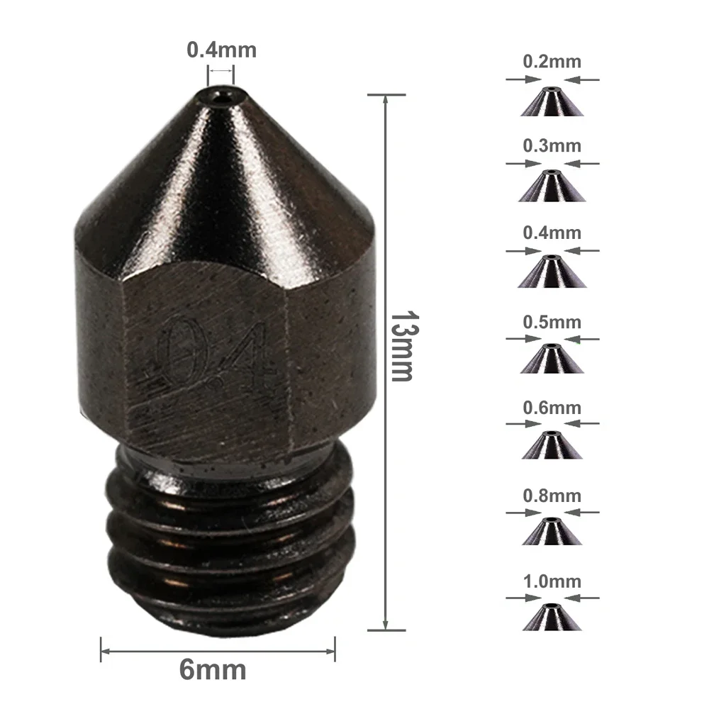 2/5/10PCS MK8 Hardened Steel Nozzles 0.2 0.4 0.6 0.8 1.0mm M6 Thread 1.75MM Filament for 3D printers Hotend CR10 Ender3