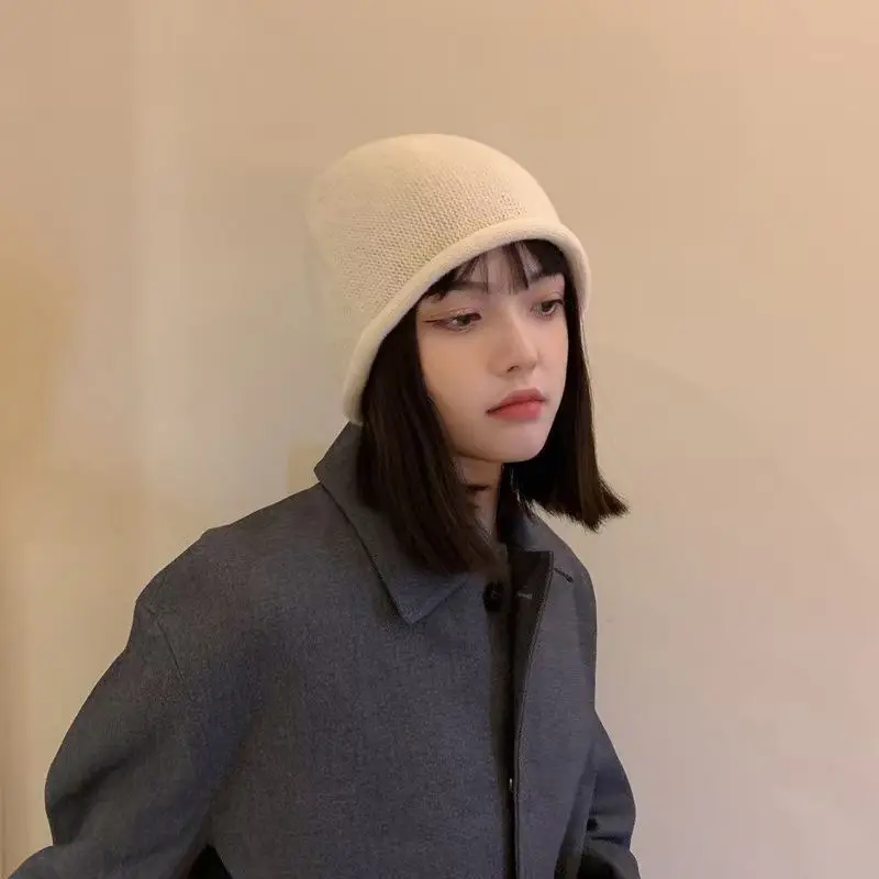 New Unisex Slouchy Edge Curl Autumn Hat Rabbit Fur Solid Color Soft Warm Beanies Winter Women's Cap Casual Skullies Gift Bonnets