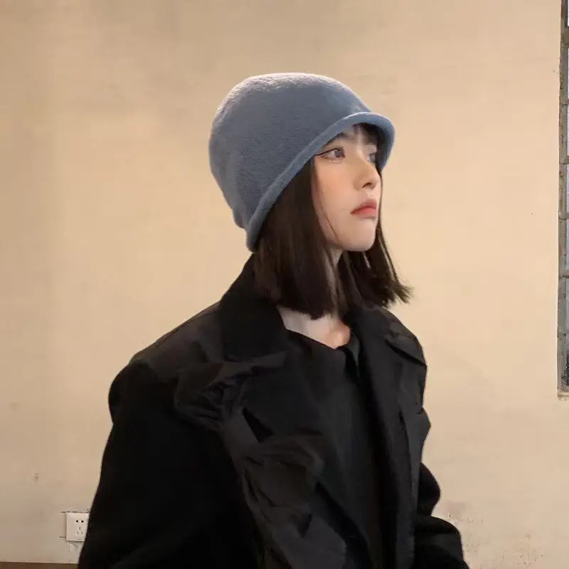 New Unisex Slouchy Edge Curl Autumn Hat Rabbit Fur Solid Color Soft Warm Beanies Winter Women's Cap Casual Skullies Gift Bonnets