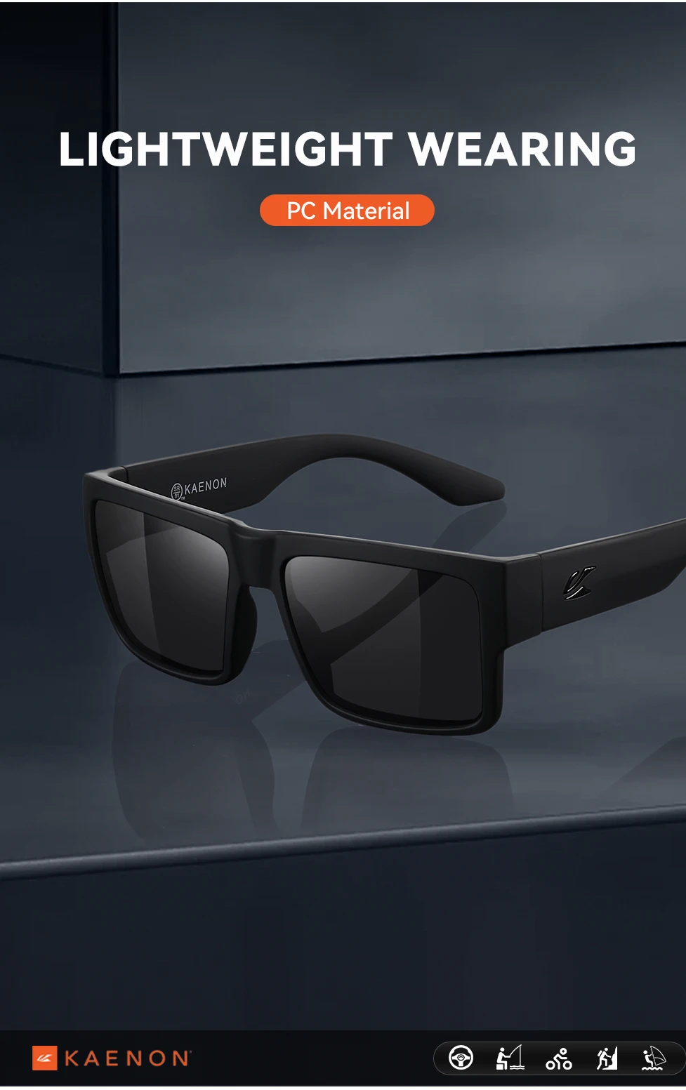 KAENON New Type Polarized Coated Sunglasses Fishing Men's Anti-Reflective Driving Sunglasses Wide Glasses Legs