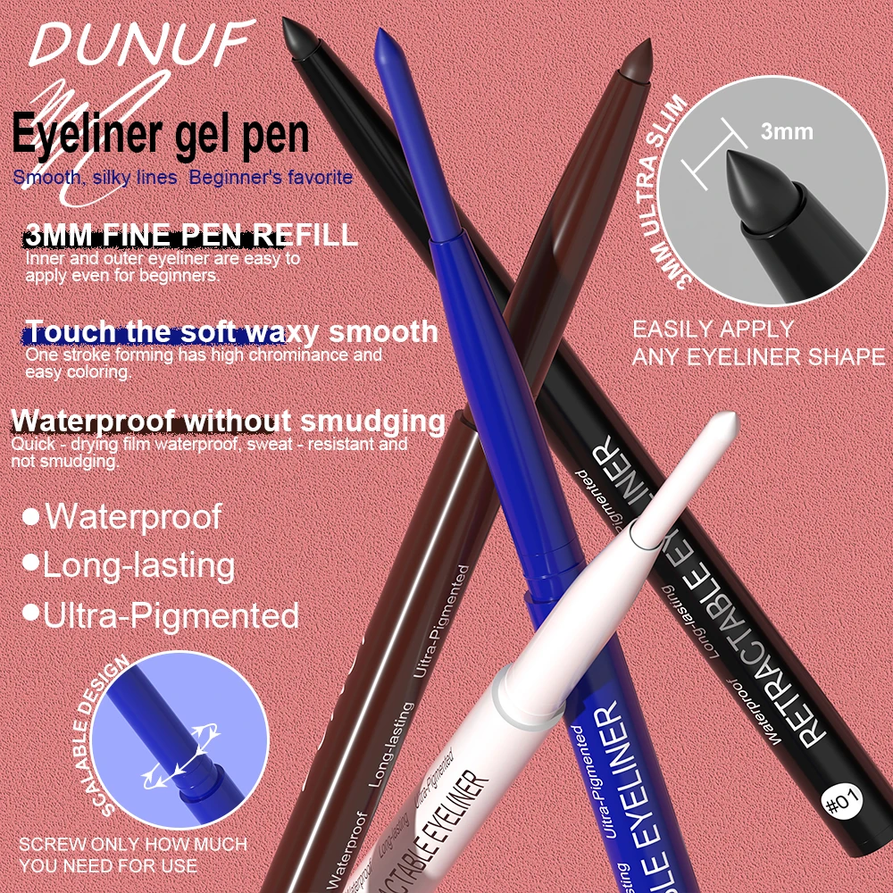 DUNUF 4 Pcs Durable Waterproof Eyeliner Pencil Non-smudging Soft Easy to Operate Sweat-proof and Easy to Color Beginner Friendly