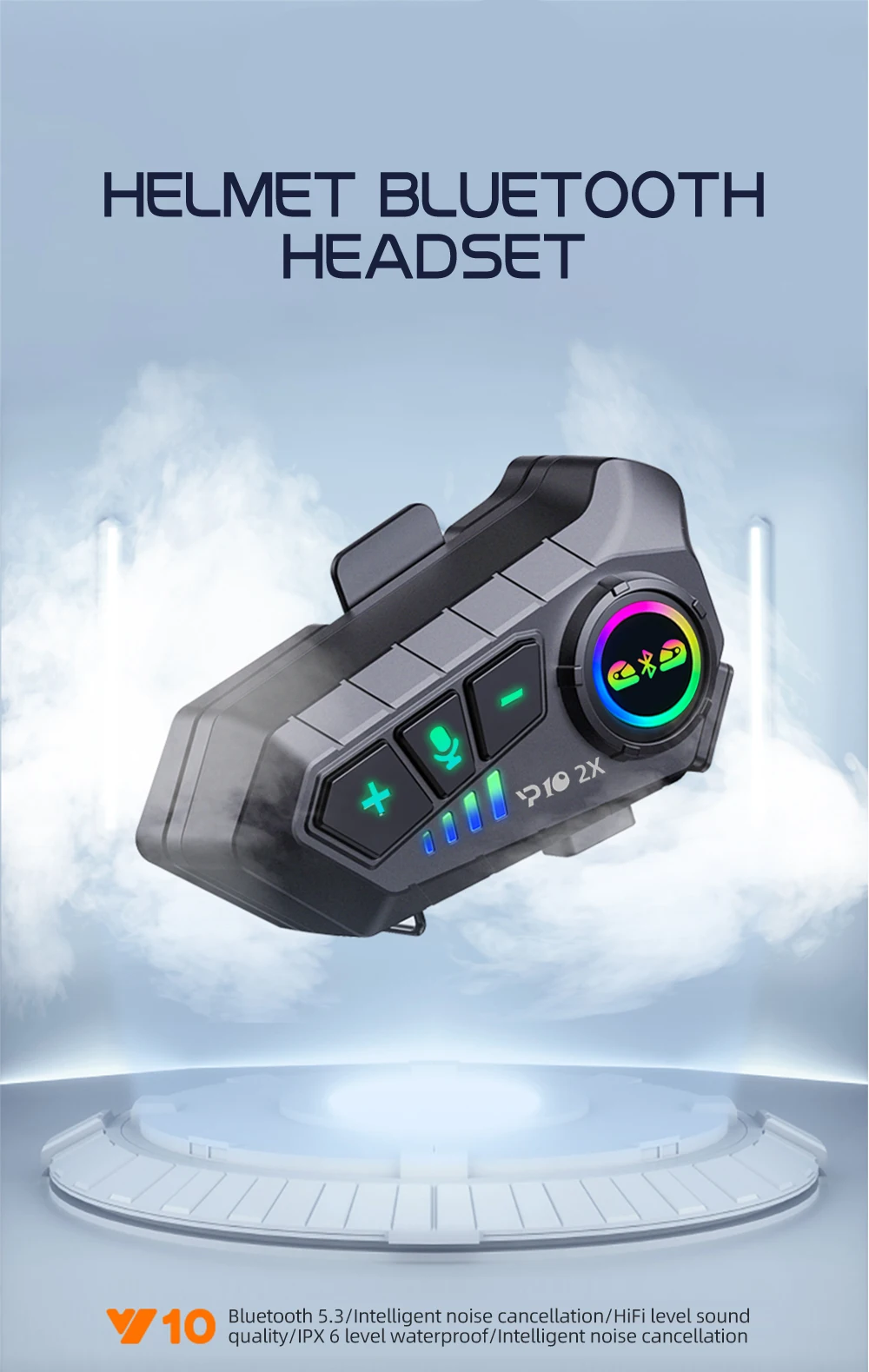 KEBIDUMEI 1/2x Motorcycle Intercom Headset Helmet BT 5.3 For 2 Riders Intercommunicator 300M Waterproof Music Sharing Interphone