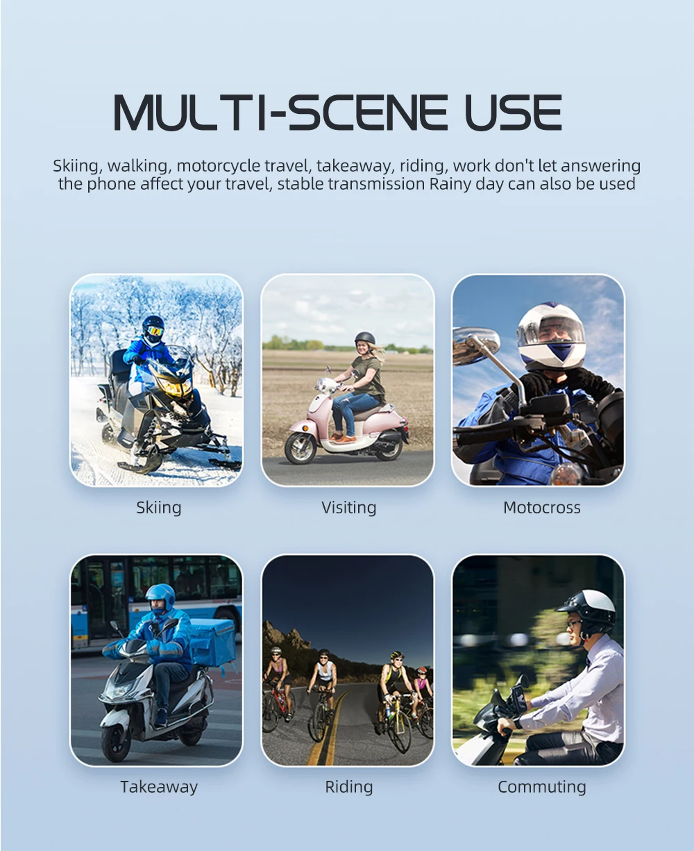 KEBIDUMEI 1/2x Motorcycle Intercom Headset Helmet BT 5.3 For 2 Riders Intercommunicator 300M Waterproof Music Sharing Interphone