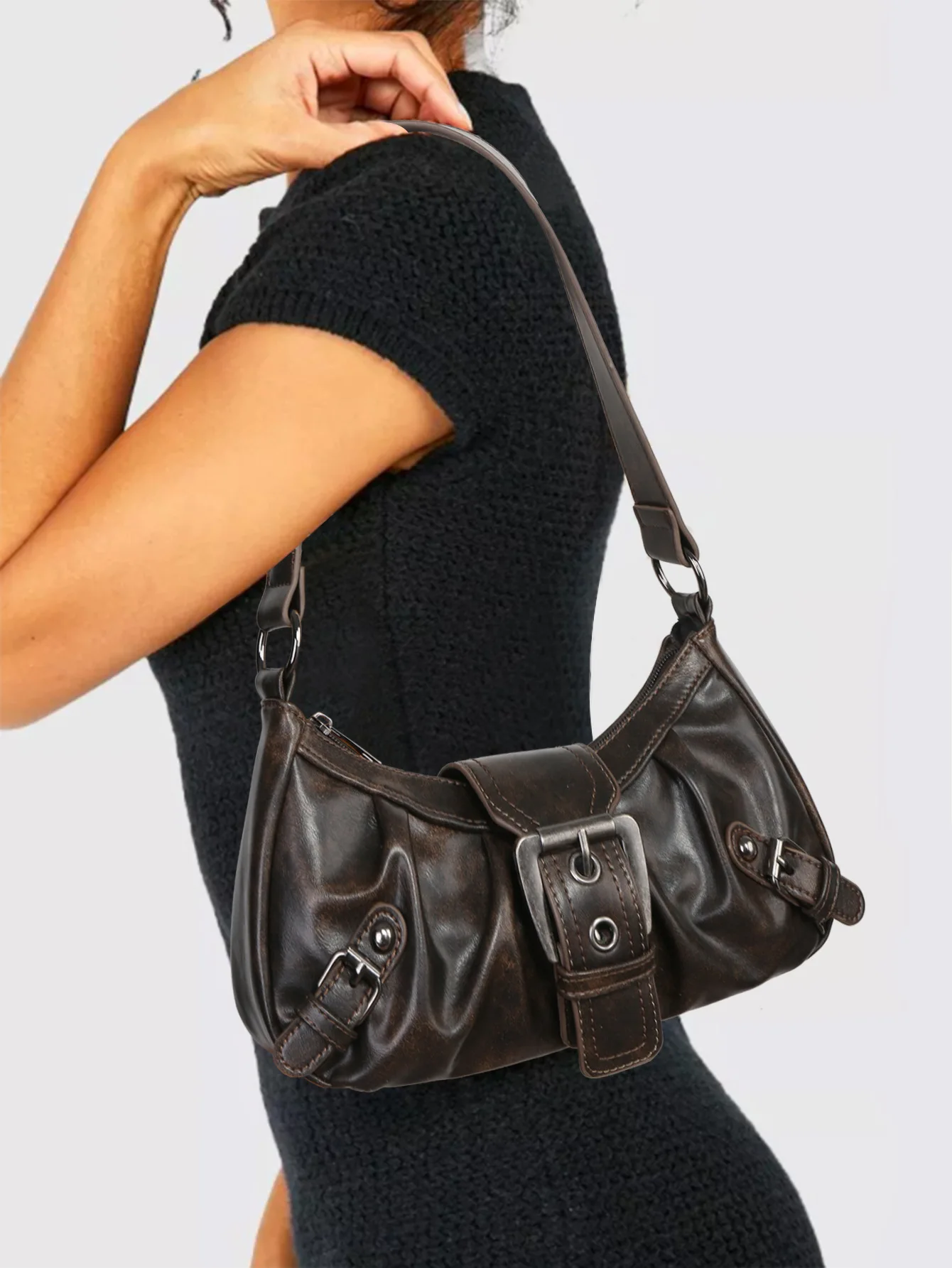 2024 Spring Hot Selling Maillard Style Retro Style Small Bag Spicy Girl Y2K Wasteland Style vintage Leather Shoulder Armpit Bag