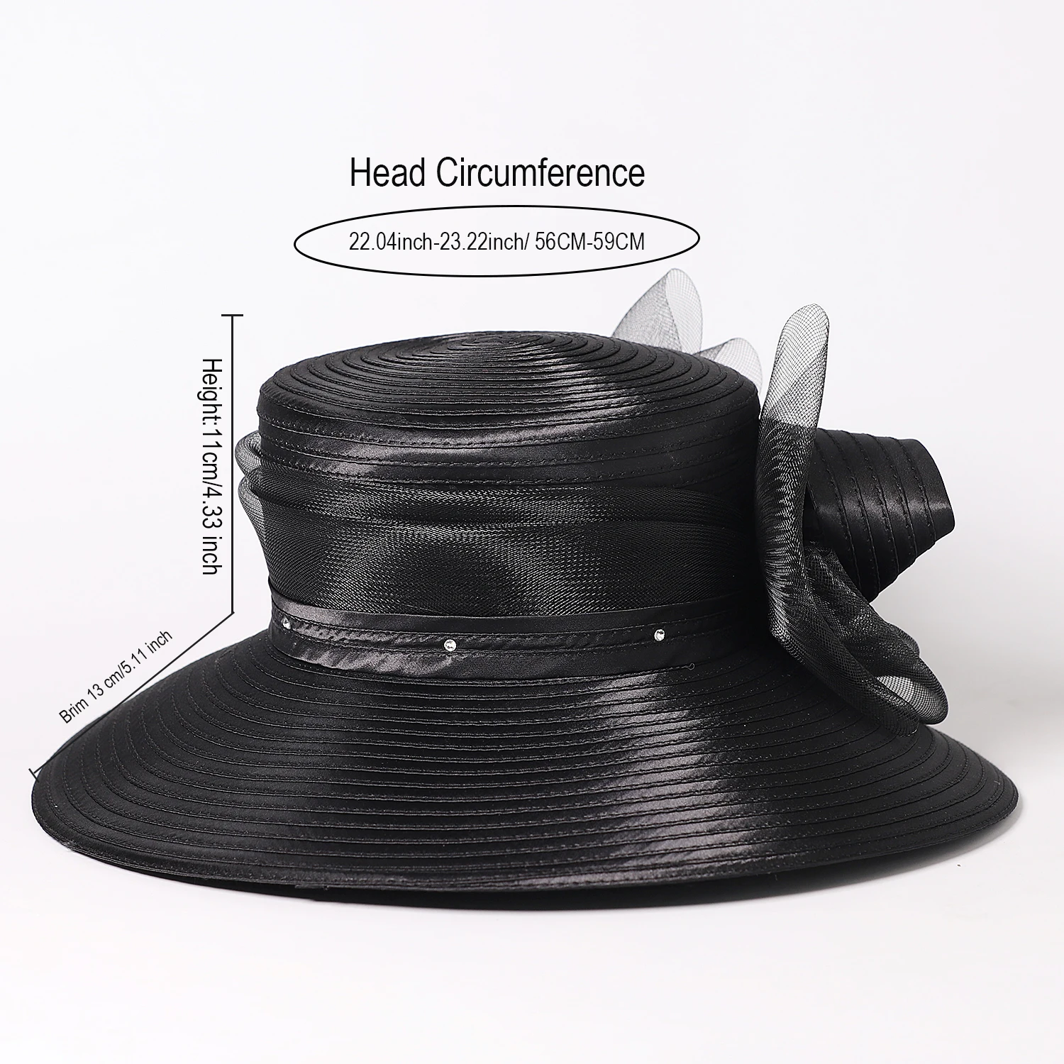 FS Luxury Wedding Bridal Party Hats For Women Bow Bowler Hat Elegant Satin Cloth Wide Brim Flat Top Sun Visor Cap Female Hat