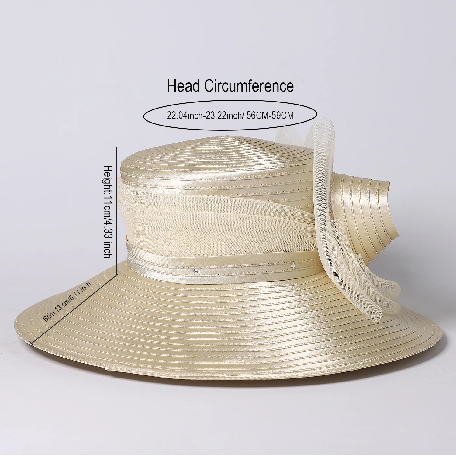 FS Luxury Wedding Bridal Party Hats For Women Bow Bowler Hat Elegant Satin Cloth Wide Brim Flat Top Sun Visor Cap Female Hat