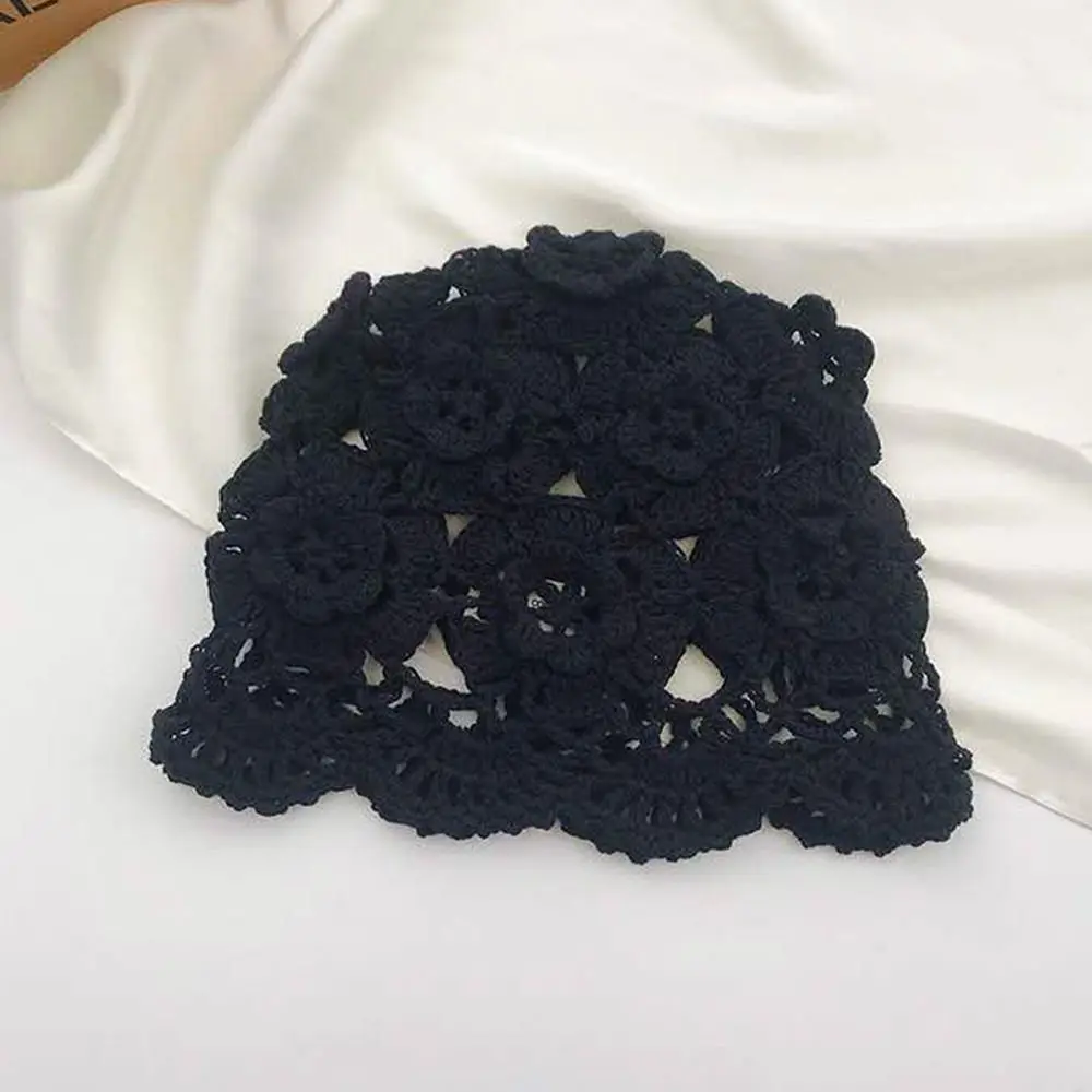 Breathable Hollowed Out Baotou Hat Casual Handmade Knitted Hat Flowers Spring Summer Cap for Women
