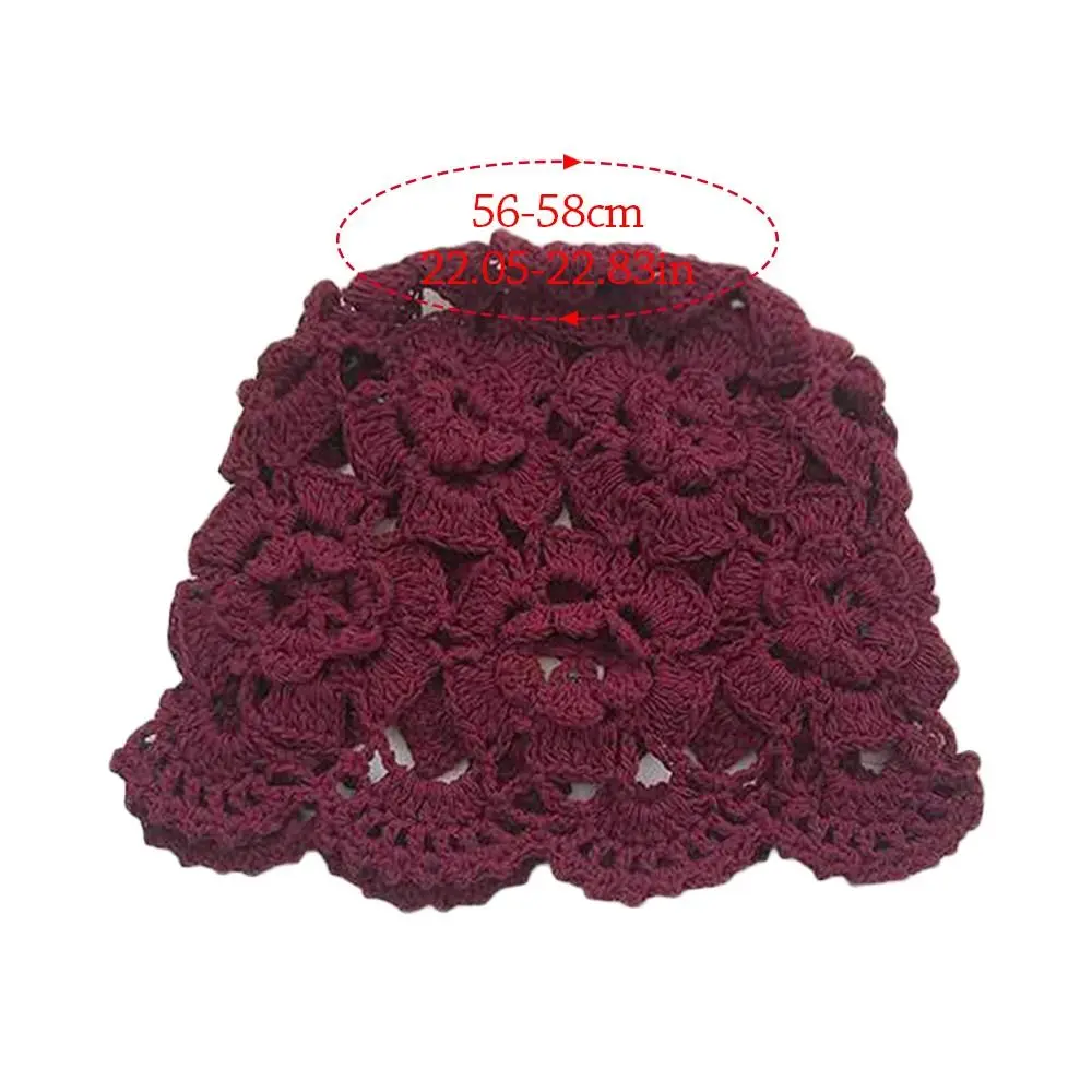 Breathable Hollowed Out Baotou Hat Casual Handmade Knitted Hat Flowers Spring Summer Cap for Women